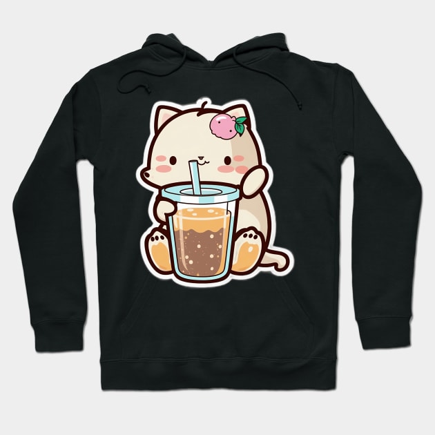 Cute Cat Drinking Bubble Tea Cartoon Boba Drawing Hoodie by kiddo200